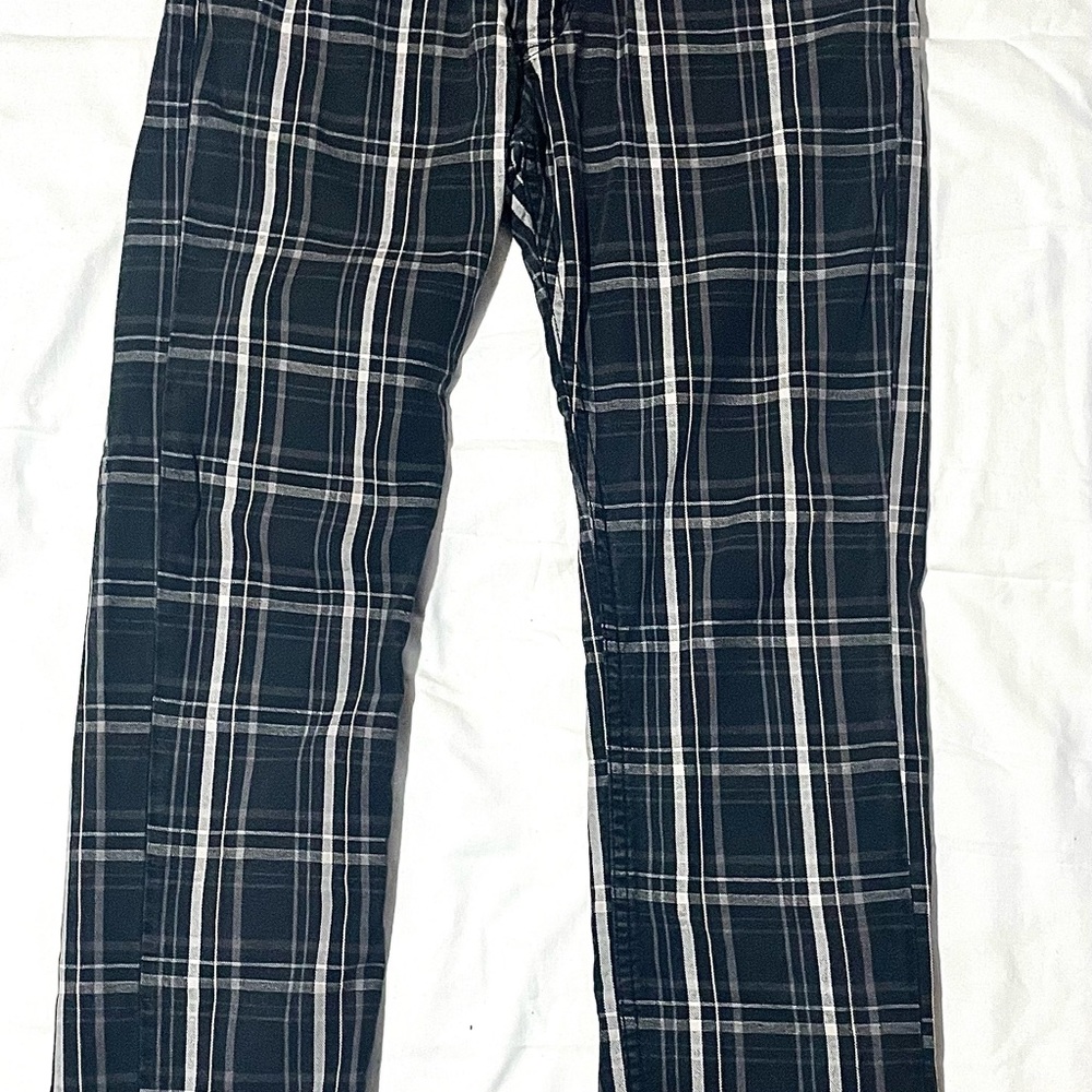 Levi’s 511 black and white plaid jeans, size 33” waist, 30 length